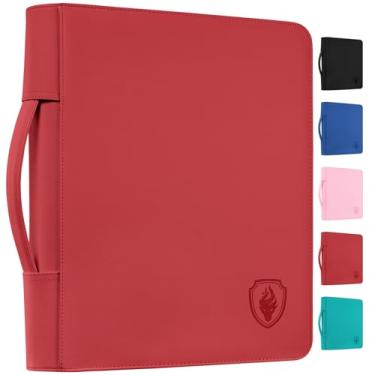Imagem de Fabmaker Fichário de carga superior de 360 bolsos, fichário portátil com alça retrátil, álbum de cartas colecionáveis premium para jogos colecionáveis, esportes, TCG, vermelho