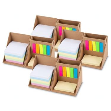 Imagem de Cubo de Anotações Multifuncional, Bloco Autocolante Colorido, Papelão Reciclado, 9,5x9,5x9,5cm, com Porta Canetas e Sticky Notes (5, Marrom)