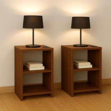 Imagem de Conjunto de duas mesas de cabeceira com nicho, adequadas para mobiliário de quarto, feitas de MDF (fibra de média densidade). (Madeirado escuro)