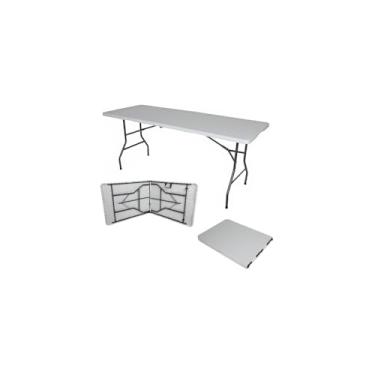 Imagem de Mesa Dobrável para Camping, Preta, Tampo em Polietileno, Estrutura em Aço, 180x70x74cm, Suporta 100kg, Pés Antiderrapantes