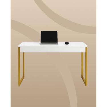 Imagem de Mesa Escrivaninha Industrial 90x45x76 cm para Home Office e Estudo com Estrutura em Aço(Branco e Dourado)