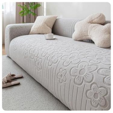 Imagem de Capa de sofá 1, 2, 3, 4 e 5 lugares, protetor móveis veludo grosso luxo, capa cor sólida, elástica para cadeira reclinável(Gray,2-seat 145-185cm)