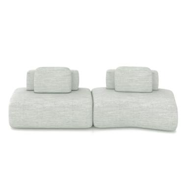 Imagem de Sofá Ilha Sala de Estar Dakota 2 Módulos 316cm Encostos Almofadas Soltas Linho Cinza G33 - Gran Belo