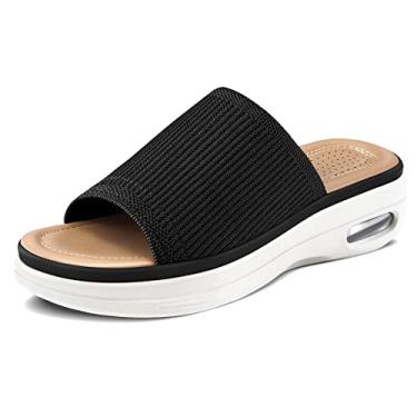 Imagem de mysoft Sandálias femininas confortáveis com almofada de ar de malha sem cadarço plataforma leve para caminhada sapatos de verão, Preto, 10 Wide