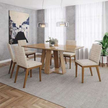Imagem de Conjunto Mesa Lins 160cm com Vidro 06 Cadeiras Elena Marrom/ Creme