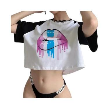 Imagem de 90s Femboy fairycore goth crop top Mulher manga gótica moda coreana ca