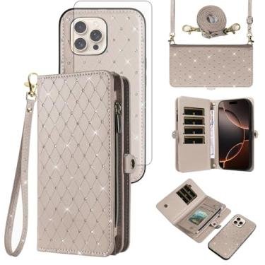 Imagem de Asuwish Capa de celular para iPhone 16 Pro Max 6,9 polegadas com zíper carteira celular com alça protetora de tela de vidro temperado com glitter flip compartimento para cartão i Phone16 16Pro i16