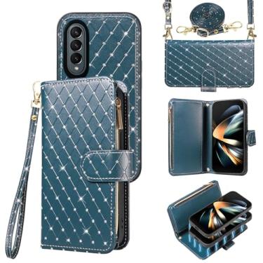 Imagem de Compatível com Samsung Galaxy Z Fold 4 5G 2022 capa carteira com zíper celular alça transversal com glitter flip porta-cartão slot capa de telefone para ZFold4 Z4 Fold4 ZFold 4Z ZFold45G feminino
