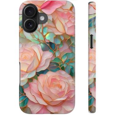Imagem de LUMARKE Capa fofa para iPhone 16 Plus - compatível com carregamento sem fio - silicone macio de camada dupla + capa rígida - design floral moderno - capa de telefone brilhante para mulheres - rosas
