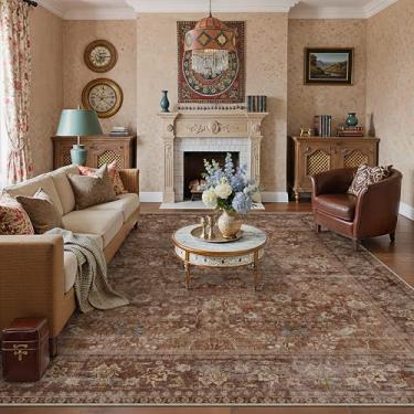 Imagem de HUGEAR 20 x 25 tapetes laváveis à máquina, tijolo, vermelho, corredor, grande área, tapete floral, tapete de pilha baixa, tapete estético, quarto, sala de estar, escritório, sala de jantar, cozinha