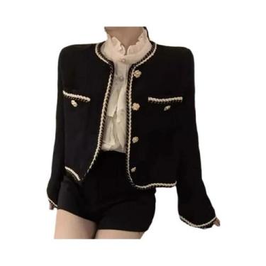 Imagem de Casaco Blazer Feminino Preto Acolchoado De Inverno Com Botão Único Est