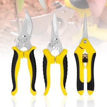 Imagem de 3 tesouras de poda de jardim de lâmina curvada, aparador de aço inoxidável para flores, plantas e jardinagem doméstica, preto e laranja