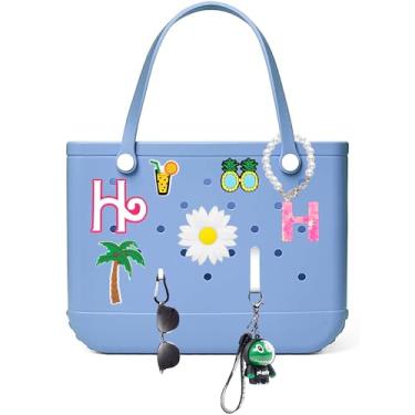 Imagem de Limotex 9 peças Bogg Bag Letras Berloques Acessórios - Inserção de Letras Acessórios Decorativos com Bolsa de Praia, Flores DIY Decoração Padrão de Praia com Bolsa Bogg para Mulheres Meninas (H)