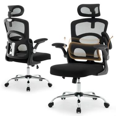 Imagem de Cadeira de escritório ergonômica – Cadeira de mesa de escritório de malha doméstica com rodas, cadeira de jogos de computador com encosto alto com encosto de cabeça ajustável, cadeiras giratórias para