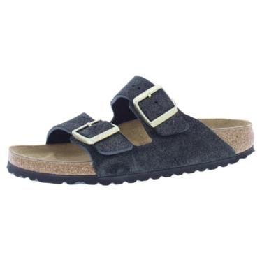 Imagem de Birkenstock Sandália unissex para adultos Arizona com palmilha macia, Camurça preta Shimemring/preto carvão, 6 Narrow Women/4 Men