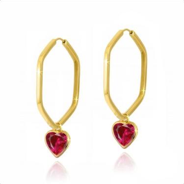 Imagem de Brinco Ouro 18k Argola Com Pingentes 5mm - S.Demór Joias, Vermelho rub