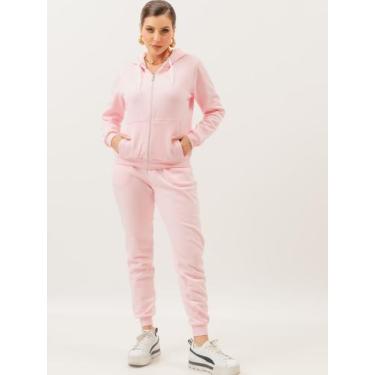 Imagem de Conjunto Moletom Abrigo Feminino Com touca Blusa Calça Agasalho  - Gis