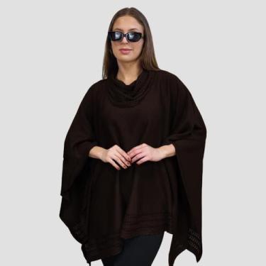 Imagem de Poncho Feminino Tricô Lã Gola Alta Quente Inverno Estilo - GIP ECOMMER