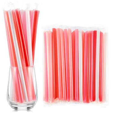 Imagem de Tessco for you Canudos de Smoothie Jumbo Granel Grande Plástico Descartável Bolhas Canudos de Chá de Boca Larga Embalados Individualmente para Beber Milkshakes Caseiros Altos (24 cm, Vermelho, 600