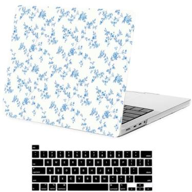 Imagem de LanBaiLan Compatível com MacBook Pro 14 polegadas 2025 2024 2023 2022 2021 M5 M4 M3 M2 M1 A3434 A3112 A3185 A3401 A2918 A2992 A2779 A2779 2442, Capa protetora e capa de teclado, porcelana azul e
