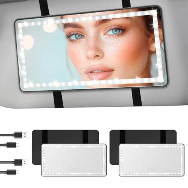 Imagem de Pacote com 2 luzes LED de espelho de vaidade de carro para viseira solar, 3 modos de iluminação reguláveis e brilho ajustável, recarregável, controle de tela sensível ao toque, espelho de maquiagem