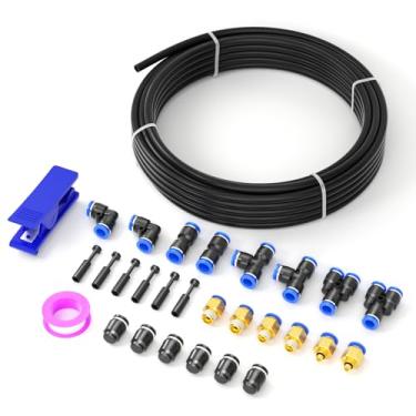 Imagem de luxdeng Kit de mangueira de ar PU de poliuretano preto de 4 mm OD com conexões de pressão para conectar para ar comprimido 10 metros/10 m (pacote com 29)