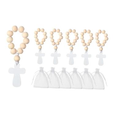 Imagem de Bothyi Crucifixo de madeira para terço, pingente de crucifixo religioso decorativo, lembrança de incentivo, cruz de oração com bolsa para casamento, 6 Terços, 6 Bolsas