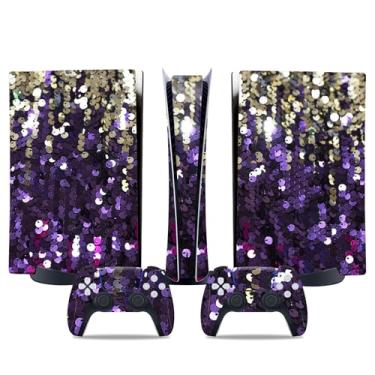 Imagem de Película de decalque para Ps5 Digital, capa adesiva de vinil de corpo inteiro para console e controle PlayStation 5 (siliver Purple Glitter, PS5 Digital Edition)