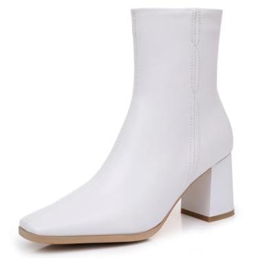 Imagem de Greemarliy Botas femininas elegantes de salto bloco com design clássico de bico fino, Branco, 38