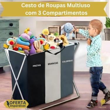 Imagem de Cesto Roupas 3 Compartimentos Saco Joga Suja Guarda Brinquedo Calça Ca