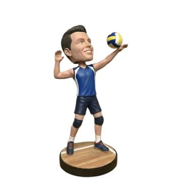 Imagem de Bobblehead de jogador de vôlei personalizado da foto - pose masculina personalizada com bola, presente esculpido à mão em 3D para atletas e fãs de esportes