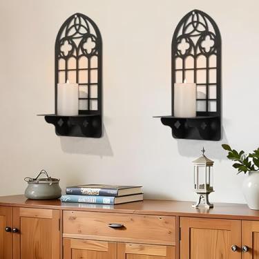 Imagem de Castiçais de metal para catedral em arco, castiçais de metal, suporte de vela, castiçal preto, decoração de parede em arco para sala de estar, igreja, lareira (preto 1, 14 x 30 cm, 1 peça)