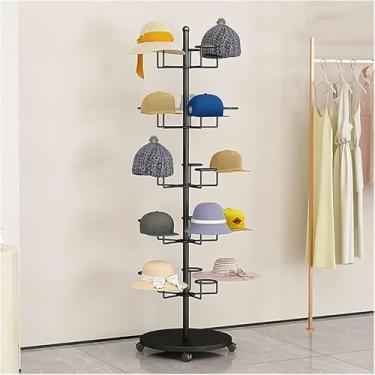 Imagem de Suporte de exibição de chapéu comercial giratório com rodas - Organizador vertical de metal para perucas e bonés - Suporte para cabeça de várias camadas 4/5/6/7/8