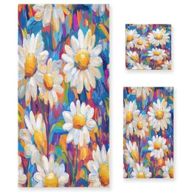 Imagem de xigua White Daisies Conjunto de toalhas de banheiro absorvente macio 3 peças toalha de banho toalha de mão toalhas decorativas para banheiro, academia, hotel, praia, piscina