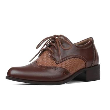 Imagem de Sapato social feminino Oxford formal de couro com cadarço e trabalho para negócios, Marrom, 40