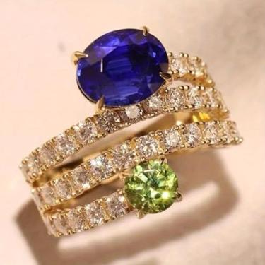 Imagem de Anéis vazados multicamadas de zircônia tricolor cintilante para festas diárias de formatura e temperamento, Cobre, Zircônia cúbica