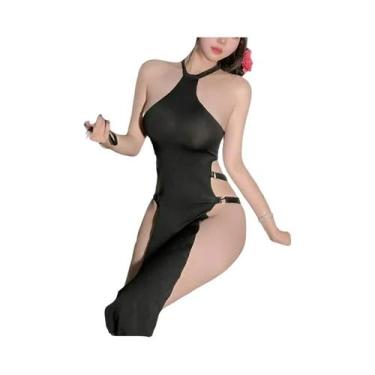 Imagem de Vestido Longo Sexy Com Fenda Alta Para Mulheres, Lingerie Cheongsam, F