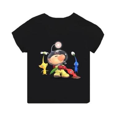 Imagem de Camiseta Infantil Preta De Manga Curta Pikmin 4 Com Estampa De Desenho