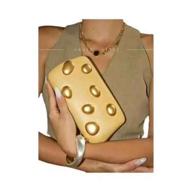 Imagem de Bolsa Clutch De Couro PU Dourado Com Fecho Metálico Para Mulheres, Bol