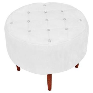 Imagem de Puff Decorativo com Strass Esmeralda Suede Branco Pés Palito - D'Rossi