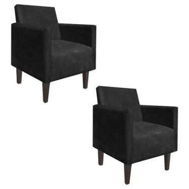 Imagem de Kit 02 Poltrona Decorativa Compacta Jade Suede Preto com Pés Baixo Cha