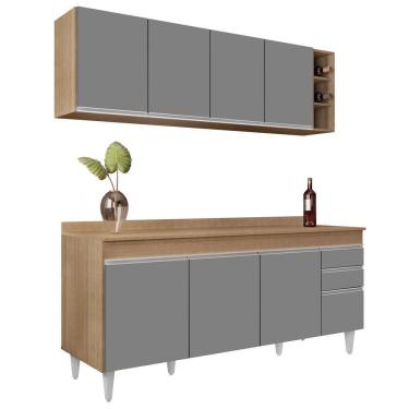 Imagem de Armário Nevada E Balcão 180cm Com Tampo Dallas Castanho-cza - Lumil