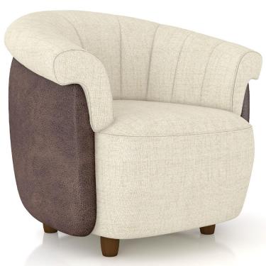 Imagem de Poltrona Decorativa Para Sala Living Orgânica Perseu M03 Couríssimo Marrom Linho Bege - Lyam Decor