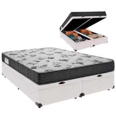 Imagem de Cama Baú Queen e Colchão ISO 100 Espuma Ortobom Branco