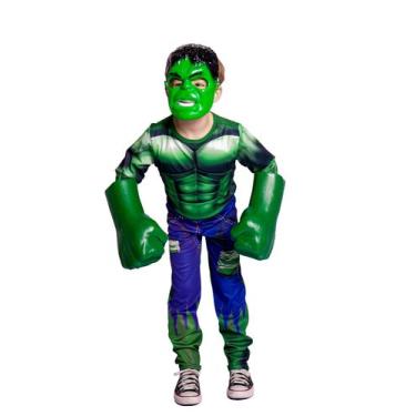 Imagem de Fantasias Hulk Com Enchimento, Mascara Infantil E Luvas - Fantasia Brá