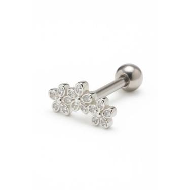 Imagem de Piercing De Prata 925 Com Detalhe Trio De Flores Cravejado - Princesa 