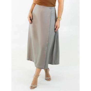 Imagem de Saia Feminina Midi Alfaiataria Viscose Evasê Transpassada Anticorpus-Feminino