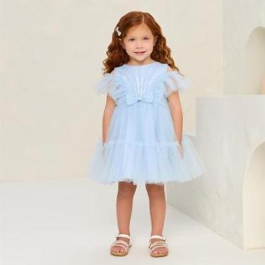 Imagem de Vestido Curto Infantil Festa Tule Azul c/Brilho Petit Cherie-Feminino