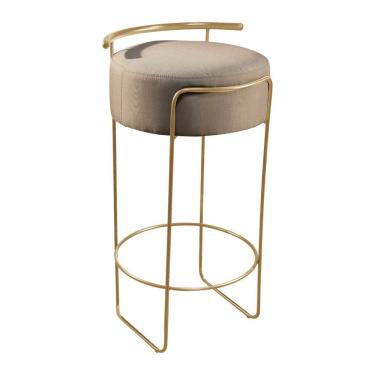 Imagem de Banqueta Olivia Em Linho E Base Metal Dourado Linho Bege Claro
