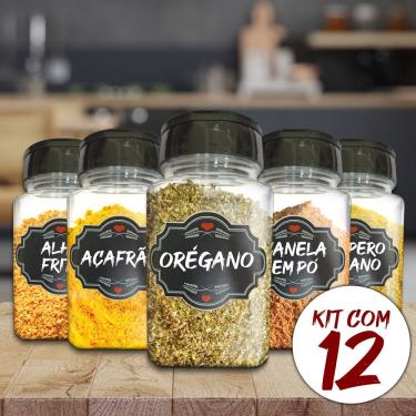 Imagem de Pote Tempero Kit Potes+24 Etiquetas Adesivas Porta Condimento Q170 Titulo 12 Potes + Etiqueta Preta